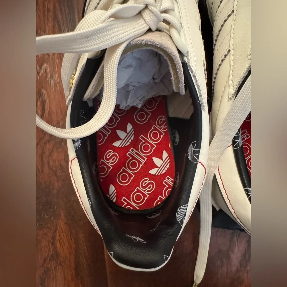 adidas White Leather Low-Top Sneakers with Black Midsole - Picture 9 of 11